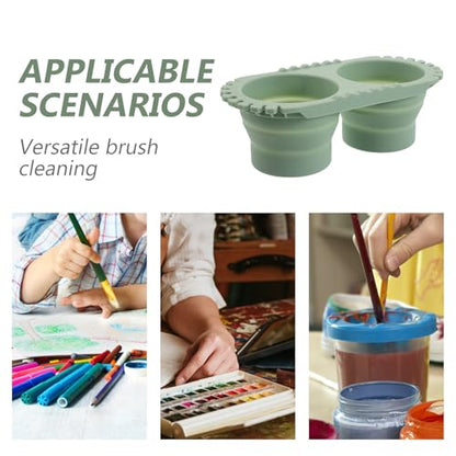 SEWACC Foldable Silicone Paint Brush Washer, Dual Collapsible Basin with Drying Rack, Portable Acrylic and Watercolor Brush Washing Bucket, Travel Art Supplies Organizer - color: Green