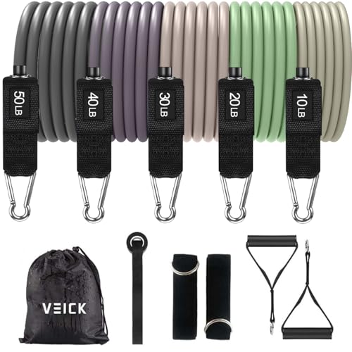 VElCK Resistance Bands Set with Handles for Exercise, Workout and Home Gym - color: Green Purple, size: 10-150LBS