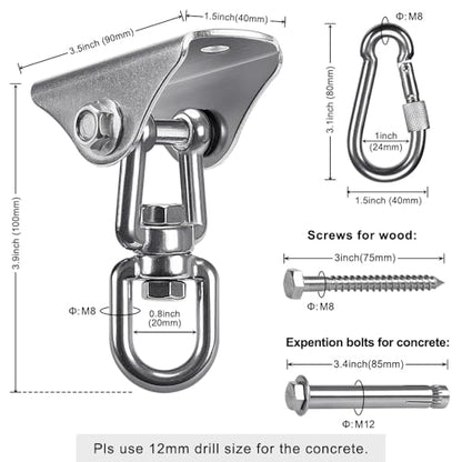 SELEWARE Swing Hangers Heavy Duty Ceiling Swing Mount with Carabiners 2 Pcs - color: Silver-360° Swing Hanger With Carabiners (2 Pack)