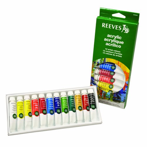 Reeves 12-Pack Acrylic Color Tube Set, 10ml - size: 12 Tubes, style: Acrylic Colour