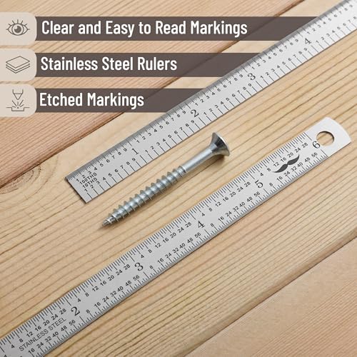 Mr. Pen- Machinist Ruler, 6 Inch, 2 Pack, Stainless Steel Imperial | Precision Measuring Tool, 1/10, 1/100, 1/32, 1/64 Inch Graduation for Engineering, Carpentry, Drafting, Office, School - style: 6 inch, 2 Pack 1/10-1/100 Graduation