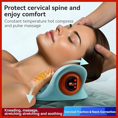 Neck Massager with Heat,3-in-1 EMS Pulse/Vibration/Heating with Remote Control,Electric Cervical Neck Traction Pillows for Pain Relief and Muscle Relaxation Gifts for Women Men(Blue)