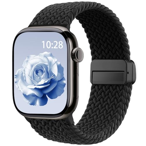 Braided Stretchy Magnetic Band Compatible with Apple Watch Bands Women Men - color: Black, size: 38mm/40mm/41mm/(42mm-series 11 10)