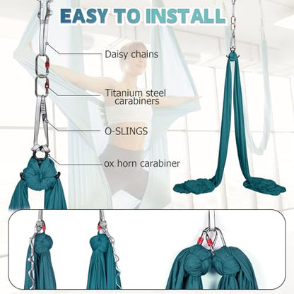 Aerial Silks Kit & Aerial Yoga Hammock - 11Yd Premium Fabric with Hardware | Easy Setup for Flying Yoga, Aerial Swing & Fitness - Supports Up to 14ft Rigging(Navy) - color: Dark Green