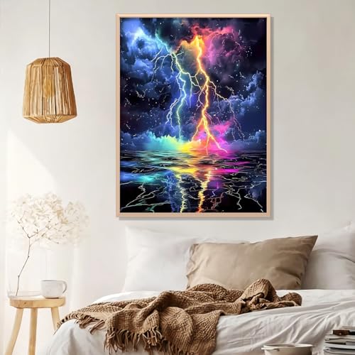 Lightning Diamond Art Kits for Adults Beginners 12x16 IN, DIY Craft Gift | Colorful Lightning Diamond Painting Kits for Adults, Stress Relief, Home Wall Decor, Landscape 5D Full Round Drill Gem Art - color: DP-US09