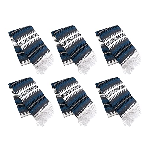 La Montana 6 Pack Mexican Blanket, 74"x50", Slate Blue/Charcoal/White | Heavyweight Falsa Yoga Blanket Woven in Mexico - Decorative Throw for Outdoor, Picnic, Camping, Beach, Saddle, Bed/Home Decor - color: Slate Blue/Charcoal/White