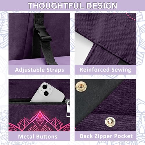 Yoga Bag for Women, Large Canvas Yoga Mat Tote Bag with Yoga Mat Carrier | Large Mat Pocket Fitness Tote for Pilates, Gym, Travel, Office & Beach - color: Purple Flower