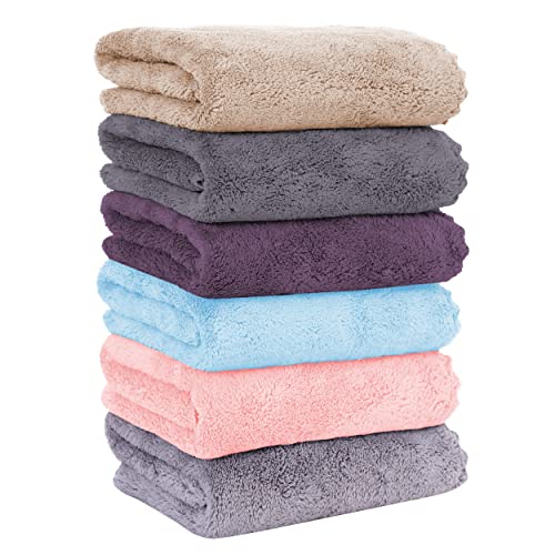 MOONQUEEN 6 Pack Premium Hand Towels - Quick Drying - Microfiber Coral Velvet Highly Absorbent Towels - Multipurpose Use as Hotel, Bathroom, Shower, Spa, Hand Towel 16 x 28 inches (Multicolor) - color: Multicolor, size: Hand Towels - 6 Pack