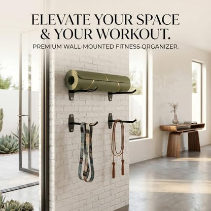 Yoga Mat Wall Mount Holder & Clips for Eyelet Workout Mat Hanging Storage