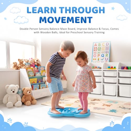 Vinsot Egg Shape Balance Board with Wooden Beads for Kids Child Interactive Toy Sensory Integration Training Coordination Focus Non Slip Wobble Board for Indoor Outdoor