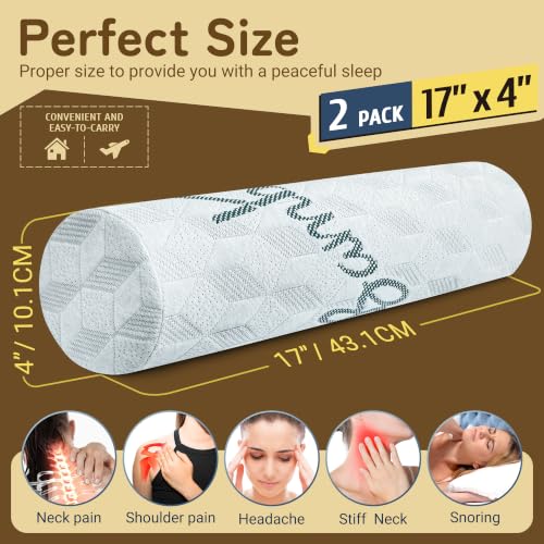 Cervical Roll Pillow, Cylinder Neck Pillow with Removable Washable Cover - size: 4x17in