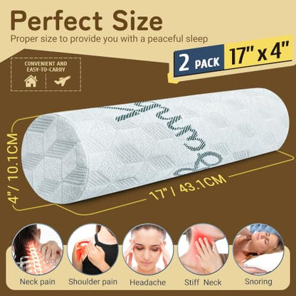 Cervical Roll Pillow, Cylinder Neck Pillow with Removable Washable Cover - size: 4x17in