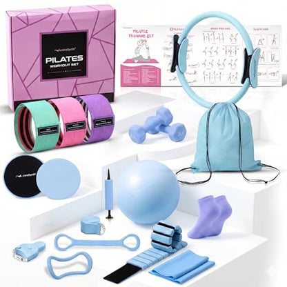 Home Pilates Kit Pilates Equipment Set for Women, Pilates Essentials Kit - color: Sky Blue - 13 Pieces Kit