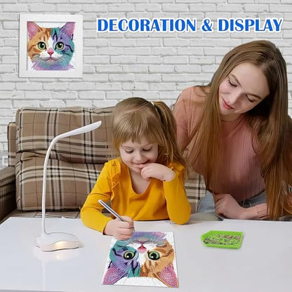 Leixonl Diamond Art Kits for Kids with Framed (7 in) Cartoon Animals DIY Gem Art Painting - Arts & Crafts Gifts for Beginners & Teens (Kitten) - color: Kitten