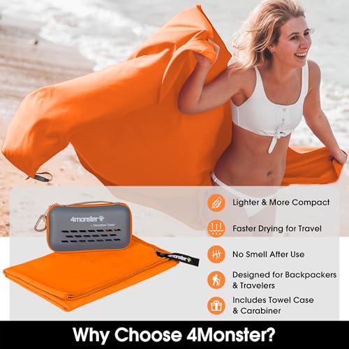 4Monster Camping Towels Super Absorbent, Fast Drying Microfiber Travel Towel, Quick Dry Ultra Soft Compact Gym Towel for Swimming Beach Hiking Yoga Travel Sports Backpack (59.00" x 30.00", Orange) - color: Orange, size: 59.00" x 30.00"