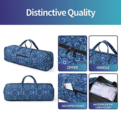 Boulder Bee | Yoga Mat Bag | Large Yoga Mat Carrier with Wet Pocket | Yoga Gifts | Gym Tote Bag for Women - color: Blue