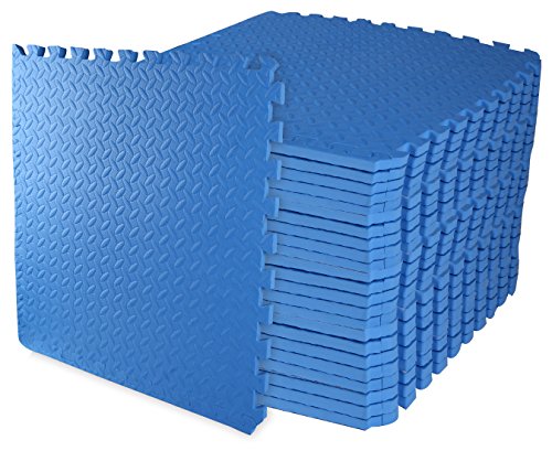 BalanceFrom Puzzle Exercise Mat 3/4" Thick, EVA Foam Floor, 4-Pack | Interlocking Foam Tiles for Home Gym Flooring, Non-Slip Workout Surface - color: Blue, style: 3/4" Thick, 96 Square Feet