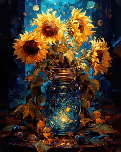 TUMOVO Paint by Number for Adults DIY Paint by Numbers Sunflowers in a Glass Jar Night Sky Abstract Paint by Numbers for Beginners Oil Hand Painting by Numbers Home Wall Decor Art Crafts 16x20 inch - color: Artwork-07