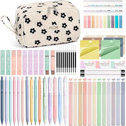 62PCS Aesthetic School Supplies Cute Back to School Supplies Stationary Set | College Preppy Essentials Kit with Large Pencil Pouch Case, Pastel Highlighters Gel Pens Mechanical Pencils for Student Girls - color: Black Floral