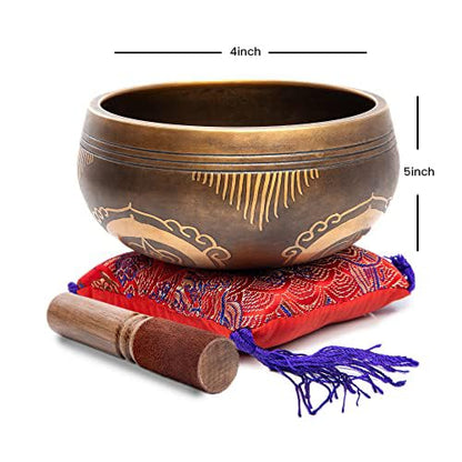 Tibetan Singing Bowl Set - Easy To Play Authentic Handcrafted For Meditation Sound Chakra Yoga Healing 4 Inches By Himalayan Bazaar (Brown and Maroon) - color: Brown - Maroon