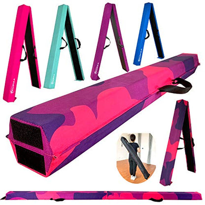 Marfula 6 FT / 8 FT / 9 FT Folding Gymnastics Beam Foam Balance Floor Beam - color: PinkPurple-Camo, size: 6 Ft