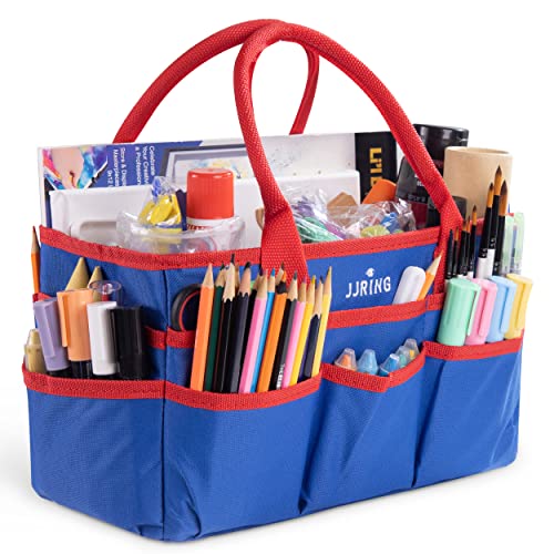 JJRING 600D Nylon Craft & Art Organizer Tote Bag With Pockets, Red And Blue | Art Caddy Storage Bag For Art, Craft, Sewing, Medical, & Office Supplies - color: Dark blue, size: Small