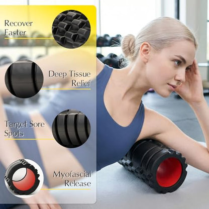 Foam Roller for Deep Tissue Massager Multi Density Massage Roller | Exercise Patented Roller for Muscle Massage & Myofascial Trigger Point Release Back Roller Improves Mobility, Pilates, Yoga - color: Black