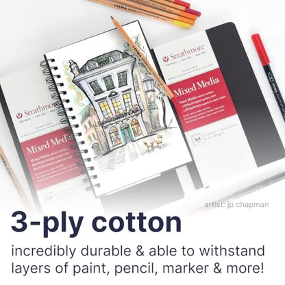 Strathmore 500 Series Mixed Media Paper Art Book, Matte Brown Cover, Natural White, Side Wire Binding, 32 Sheets, 5.5x8.5 inch - size: 5.5x8.5 inch, style: Side Wire