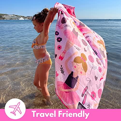ECCOSOPHY Microfiber Kids Toddler Beach Towel, Quick Dry, Sand Free, 60x30 - color: Ballerina