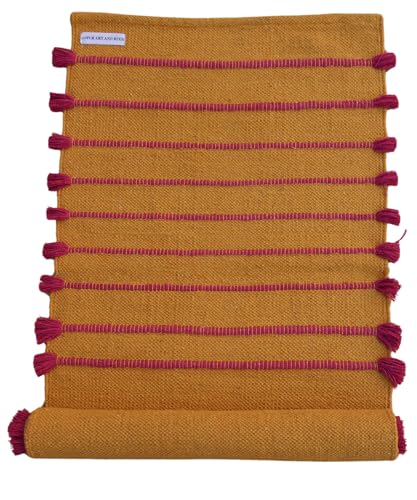 Jaipur Art & Rugs Cotton Yoga Rug - Eco-Friendly Hand-Woven Thick Mat (24”x72”x5mm) for Everyday Fitness at Home - Comfortable & Extra-Long - color: Yellow-Pink