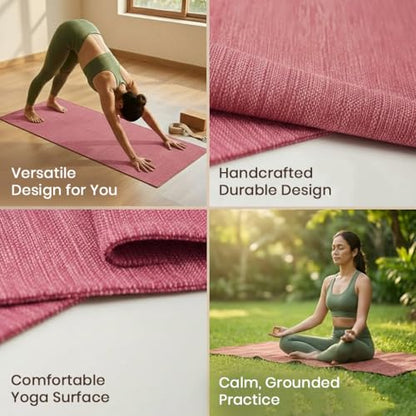 LFH Home Handmade Cotton Yoga Mat Cotton Rug picnic mat For Exercise, Workout, Fitness - Perfect Heavy Quality Eco Friendly Natural Cotton Woven Reversible Yoga Mats for Men & Women - 72x26 Inch. - color: Pink