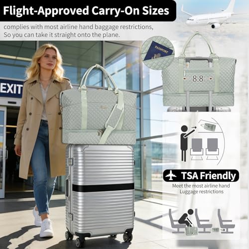 Weekender Bag, Large Travel Duffel Bag for Women, Carry on Overnight Bag with Shoe Compartment and Toiletry Bags - color: J-3PCS Blue