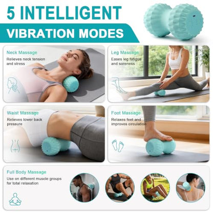 HODEMI Vibrating Peanut Massage Ball with Heat, Deep Tissue Trigger Point Massager for Back, Neck & Spine, Double Lacrosse Design for Myofascial Release & Muscle Relaxation