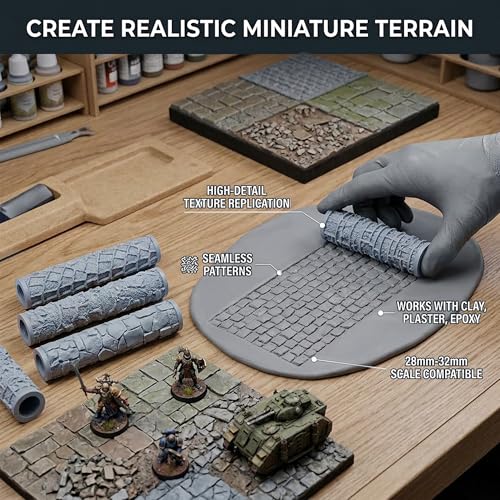 Warmtree 4 Pcs RPG Terrain Texture Roller Set Polymer Clay Texture Roller | DND Terrain Sets Texture Roller for DIY Modeling Scenic Terrain Wall Road Model Miniatures Landscape