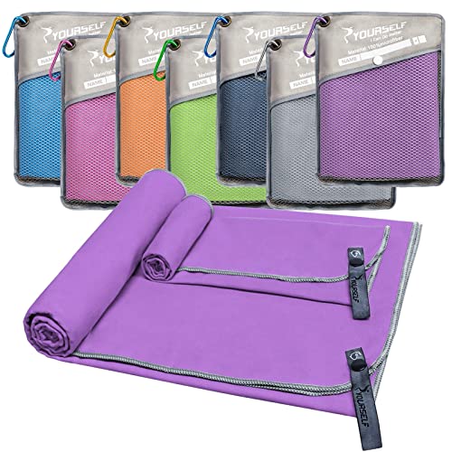 SYOURSELF 2 Pack Microfiber Camping Towel, Quick Dry Towel, Soft Absorbent Compact Travel Gym Workout Sweat Towel for Beach Yoga Swim Travel Camping Hiking Backpack Essentials (XL:72"x32"+12"x24") - color: Purple, size: XL:72.00" x 32.00"+ 24.00"x12.00"