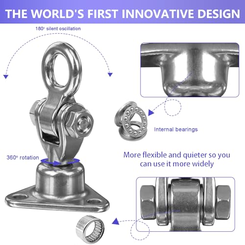 1500 LBS Heavy Duty Swing Hanger | 304 Stainless Steel Swivel Hanging Hardware with Oval Hooks | for Porch Swing, Hammock, Punching Bag, Playground,Hanging Chair (3 holes-360°+180°) - size: 3 holes-360°+180°