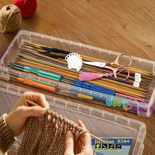 15″ Knitting Needle Case Organizer, Crochet Hook Case with Lid,Storage Box | Up to 38cm, for Long Stuff Storage, Knitting & Crochet Accessory, Paint Brush, Skewer Organizer
