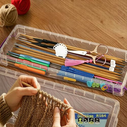 15″ Knitting Needle Case Organizer, Crochet Hook Case with Lid,Storage Box | Up to 38cm, for Long Stuff Storage, Knitting & Crochet Accessory, Paint Brush, Skewer Organizer