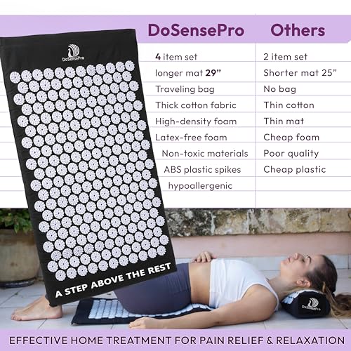 Acupressure Mat & Pillow Set 29" Long, Hot/Cold Pack, Black | Acupressure Therapy For Back, Neck, Sciatica And Pressure-Point Aches; Acupuncture Mat For Restful Sleep And Muscle Recovery. - color: Black