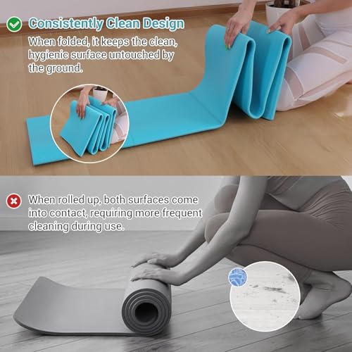 Avoalre Folding Yoga Mat, Eco-Friendly PVC Travel Yoga Mat Packable, Double Sided Non-Slip Printed Yoga Mats with Bag for Home Workout Gym Exercise Fitness Pilates Stretching (72" x 24" x 1/5" Thick) - color: Dark Green