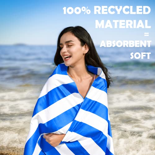 Your Choice Microfiber Beach Towel Sand-Free Quick Dry (67"x35"/60"x30") - color: Y-blue Stripes, size: Extra Large(67x35")