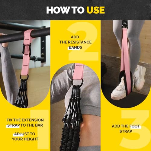 Pull Up Assistance Bands Set with 4 Levels, Adjustable Strap and Foot Rest | 50–200 lb stackable pull-up assistance, nylon-sleeved bands, adjustable support, reduced snap-back risk - color: Pink