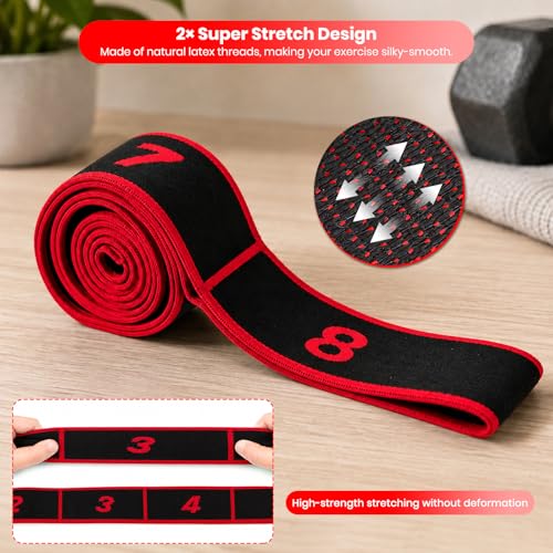 Resistance Band for Stretching, Yoga, Pilates and Fitness, Number Stretch Fitness Band with Clear Markings, 8-Section Elastic Latex Training Bands with Adjustable Tension for Body Shaping - color: Red-Black