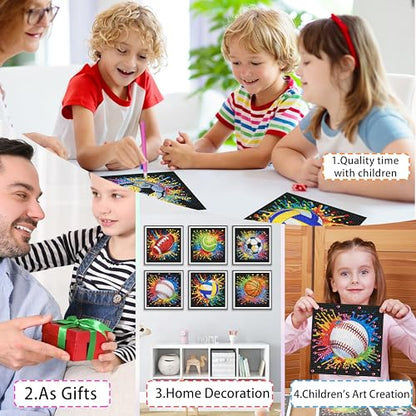 Yunruily 6 Pack Small Diamond Art for Kids - Balls Mini Diamond Painting Kits for Kids,Diamond Art Kits for Kids Ages 4-8-12,Children Gifts and Home Wall 6x6inch - color: ball