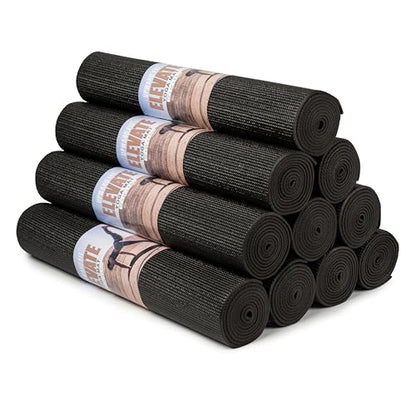 Elevate Bulk Extra Long Yoga Mats, 10 Pack, 72x24in | Bulk Non Slip Exercise Mats for Workout, Stretching, Fitness - Wholesale Non Toxic Gym Mats for Home, Schools and Studios - color: Black