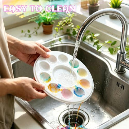 Round Paint Tray Palettes, 50 Pack, One Time Use Plastic, White 5.5 Inch | Mini Watercolor Painting Palettes for Students, Kids, Paint Holder, DIY Craft Class, Paintings - color: Round