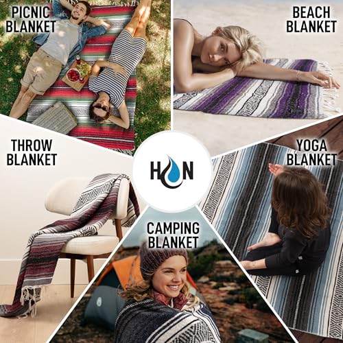 Hydration Nation Authentic Extra Large Mexican Blanket (70"x50") - Handwoven Yoga, Serape- Artisanal Falsa, Beach, Camping, Picnic, Outdoor - Dawn - color: Dawn