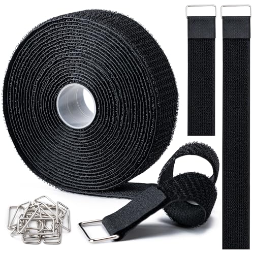1.5" x16Ft Hook and Loop Straps Cinch Straps with 16 Metal Buckles,Black - color: Black, size: 1.5"×16ft Metal Buckle