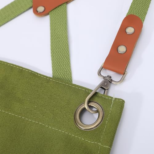 AFUN Chef Aprons for Women Men with Oversized Pockets, 12-Ounce Cotton Canvas Cross Back Water Repellent Apron (Army Green) - color: Army Green