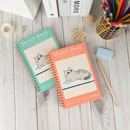 DSTELIN 2 Pack Mini Sketch Books, 7.5 x 5.1 Inch, Spiral Bound with Hard Cover, 50 Sheets per Pad,100gsm, Ideal for Sketching and Mixed Media Creations
